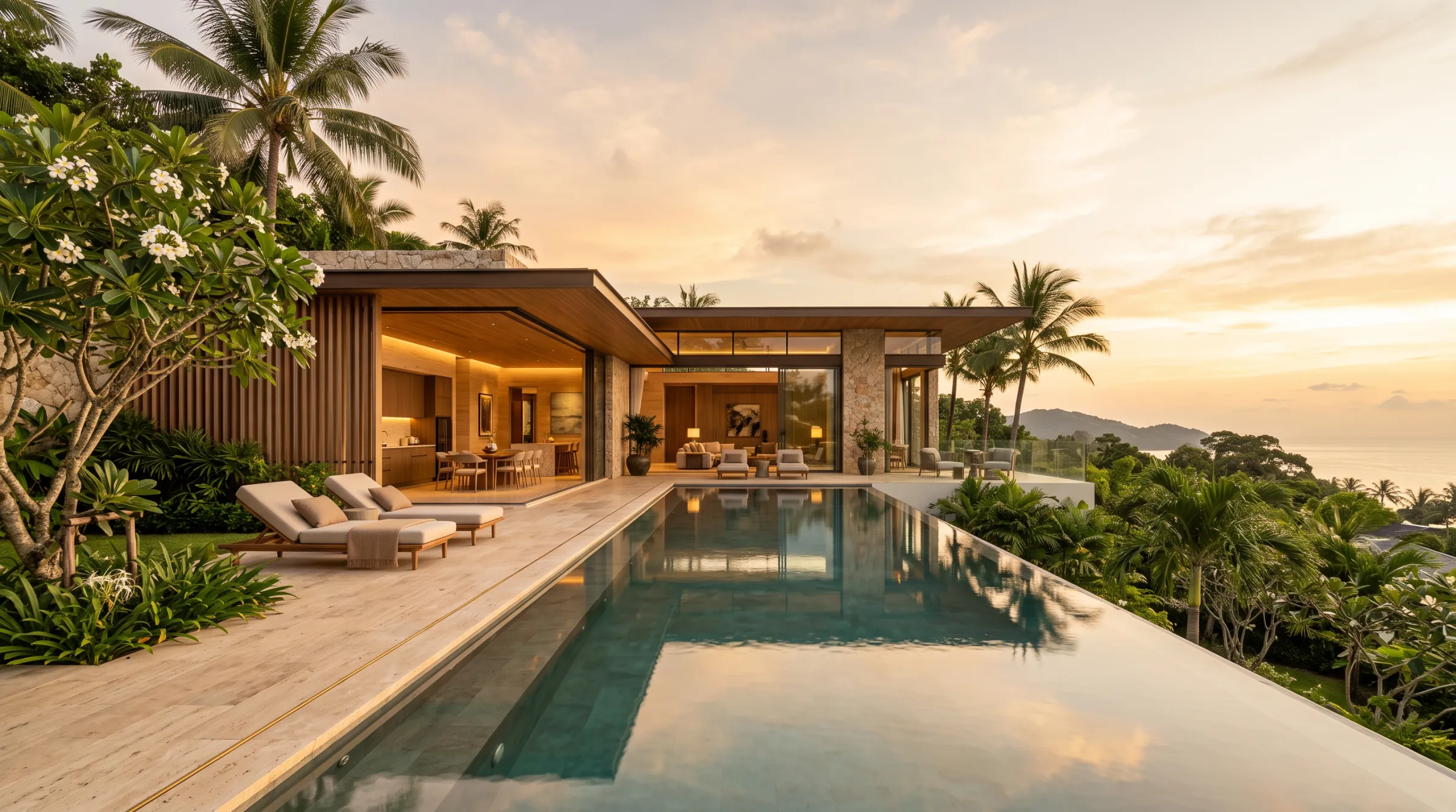 Vila properti mewah saat golden hour
